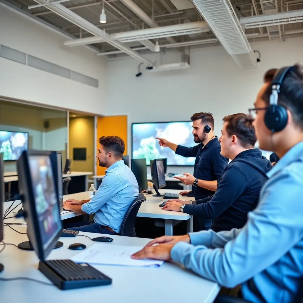 Iluminador 3D trabajando en la ambientación lumínica de una escena nocturna urbana
