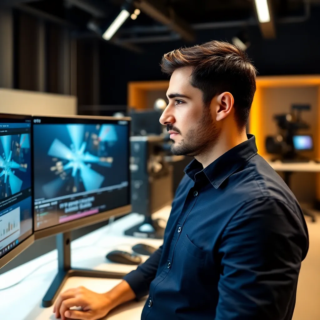 Profesional de animación 3D trabajando con software especializado