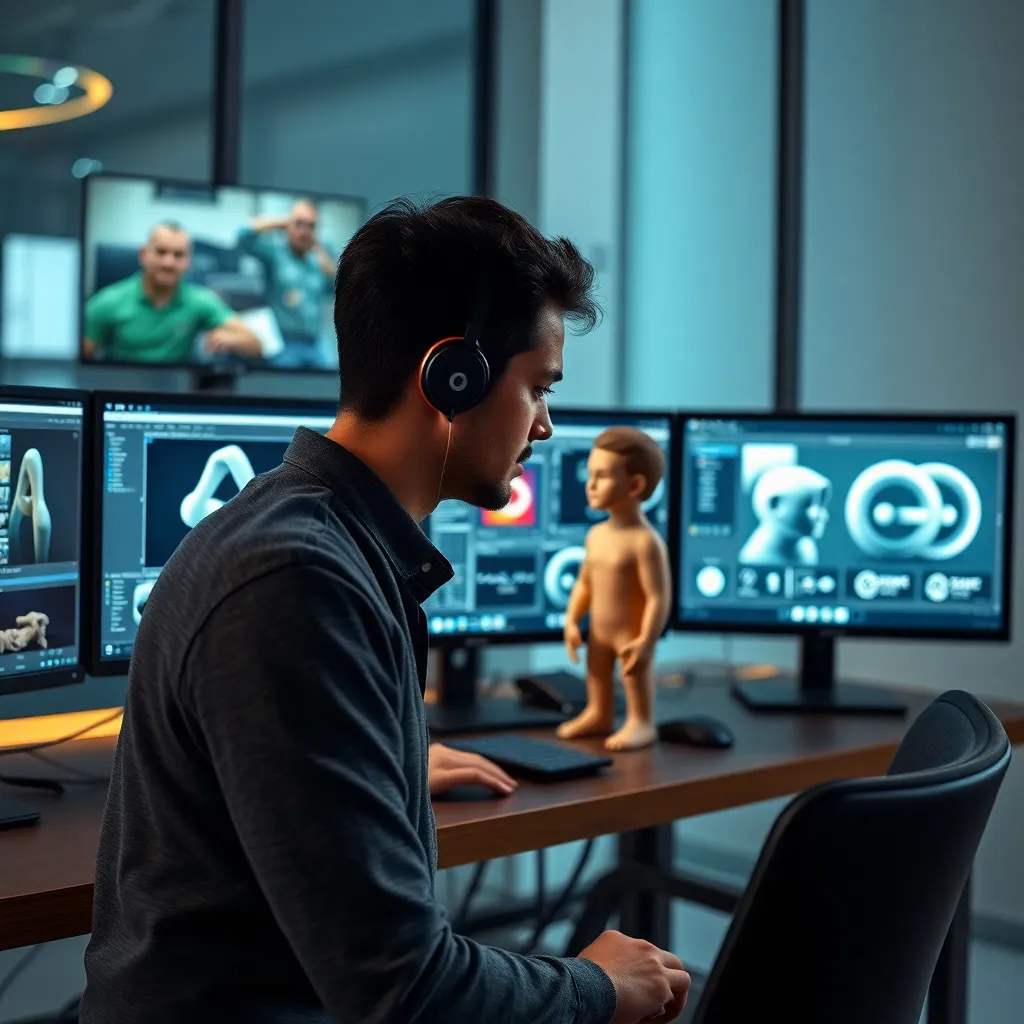 Estudiantes trabajando en un proyecto de animación 3D colaborativo