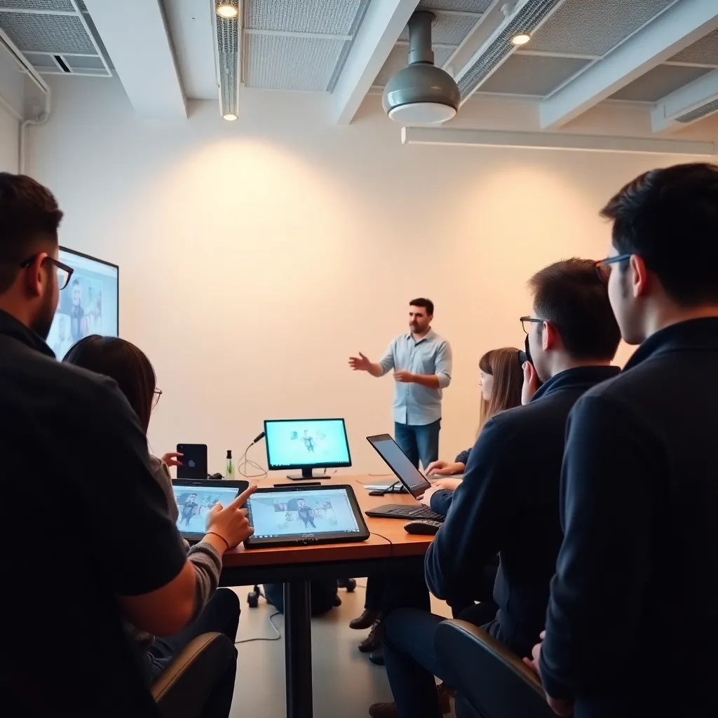 Profesional de efectos visuales trabajando en su estación de trabajo especializada