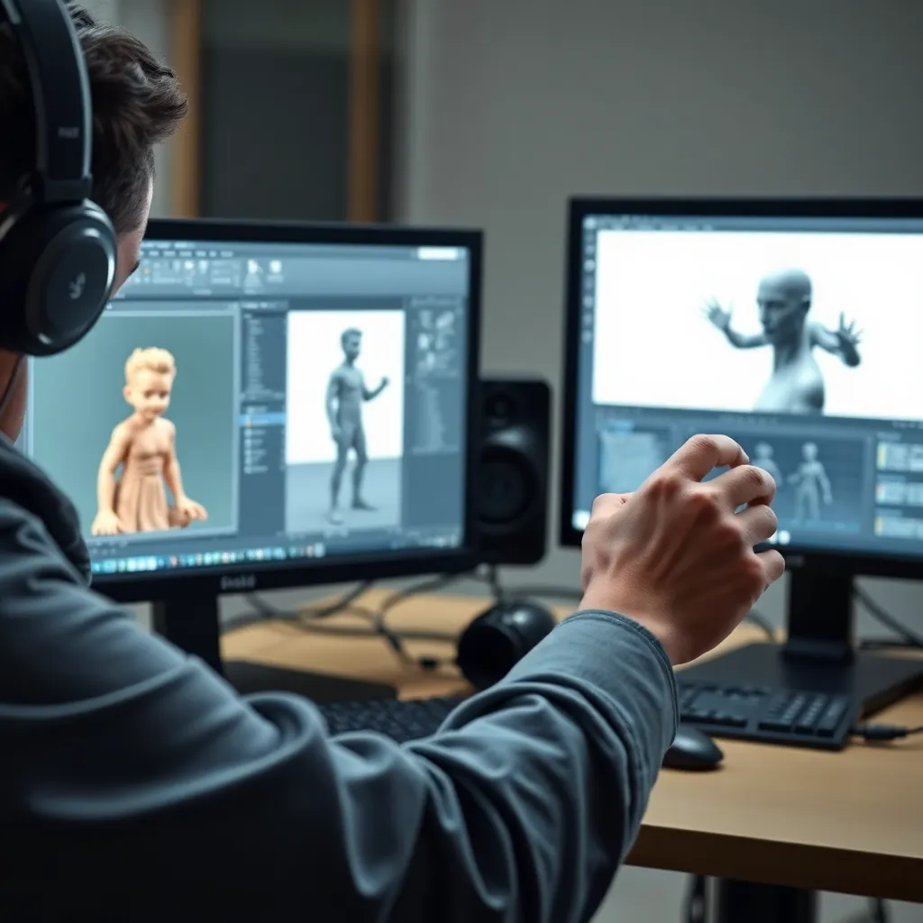 Estudio de animación 3D español con profesionales trabajando en estaciones de trabajo avanzadas
